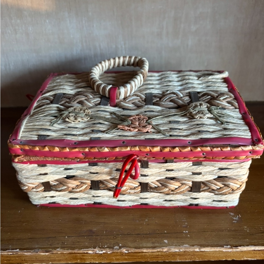 Woven Basket with Red Accents